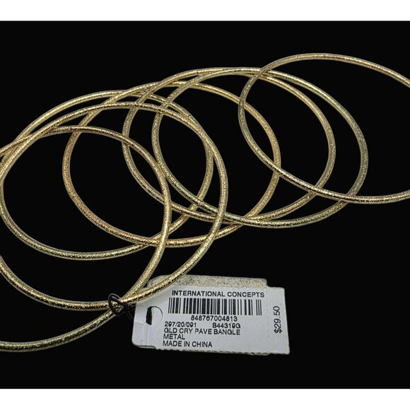 Macy's Gold-Tone Bangle Bracelet Set Of 7 Thin Lightweight Textured Metal Skinny - Picture 4 of 8